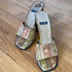 Women’s shoes. Fabric heeled shoes. Stuart Weitzman.